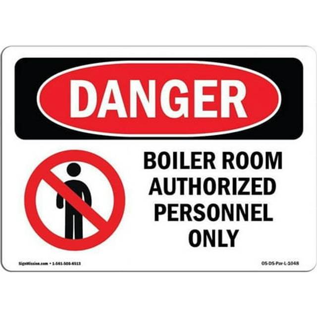 SignMission OS-DS-A-1218-L-1048 12 x 18 in. OSHA Danger Sign - Boiler Room Authorized Personnel Only