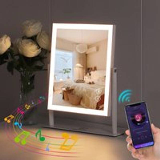 Fenchilin - Makeup Mirror With Lights Bluetooth Speaker Book Vanity Mirror With Smart Touch Controls For Gorgeous Room Bedroom Detachable 10x