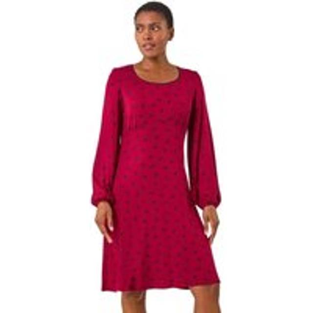 Bow Print Lace Detail Stretch Dress - Wine - 12