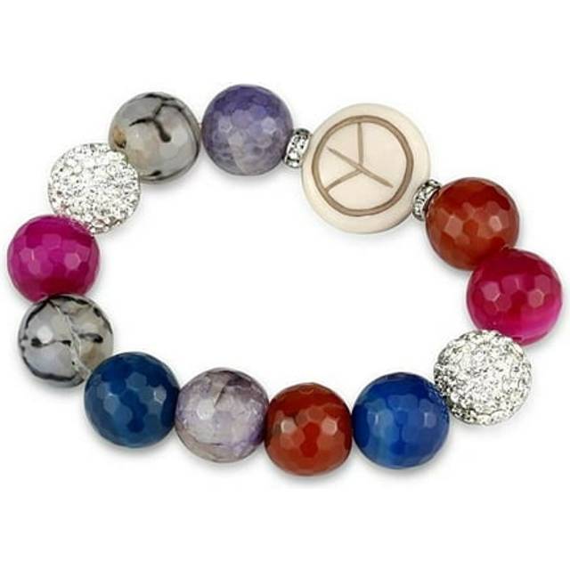7.5 in. Antique Silver Brass Bracelet with Synthetic Onyx, Multi Color