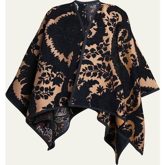Reversible Floral Jacquard Cape - MULTICOLOUR ON BLUE BASE
