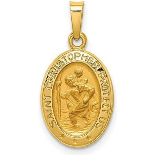 14K Yellow Gold Polished & Satin St. Christopher Medal Hollow Pendant