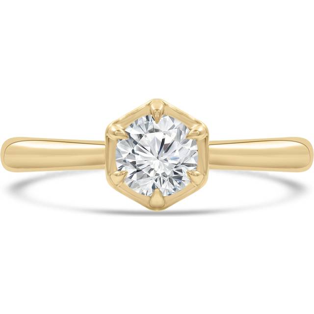 Majesty Diamonds MD240102-7.5 0.5 CT Round Lab Created Diamond 6-Prong Open Bridge Solitaire Engagement Ring in 14K Yellow Gold - Size 7.5