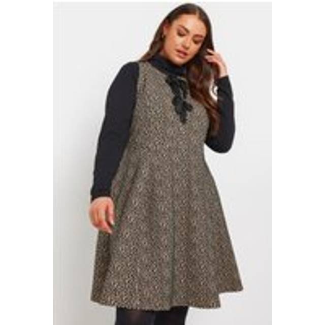 Yours Plus Size Brown Leopard Print Bow Tie Pinafore Dress Size 16