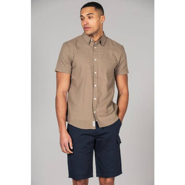 Tokyo Laundry Mens Khaki Linen Blend Short Sleeve Button-Up Shirt With Chest Pocket - Size Large