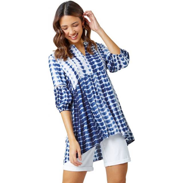Tie Dye Print Smock Tunic Top - Blue - Size 20 - Roman