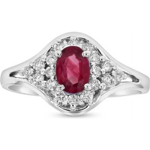 0.70 CTW Diamond & RUby Ring, 14K White Gold - Size 6.5