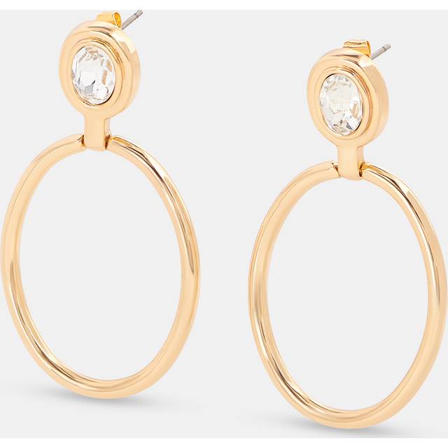 Gold Oval Gem Drop Earrings (One Size)