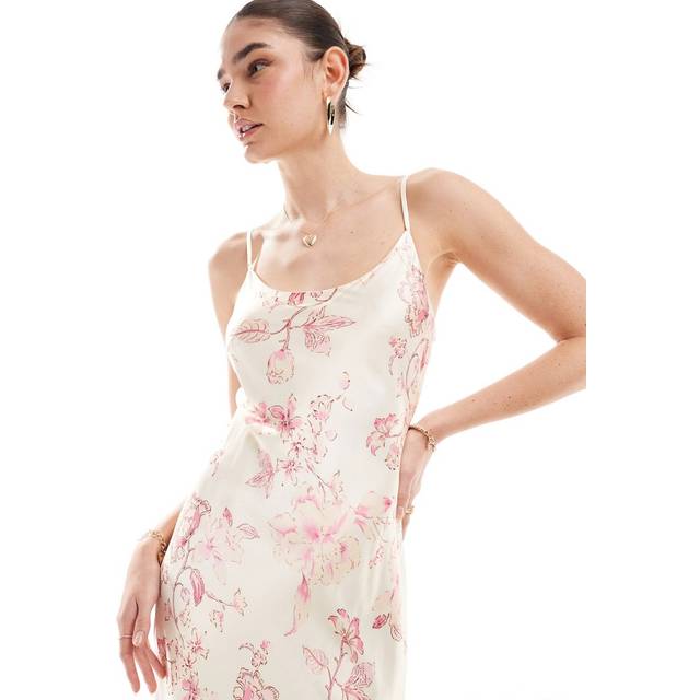 FOREVER NEW Veronica Satin Slip Dress Pink Cayenne Floral 40
