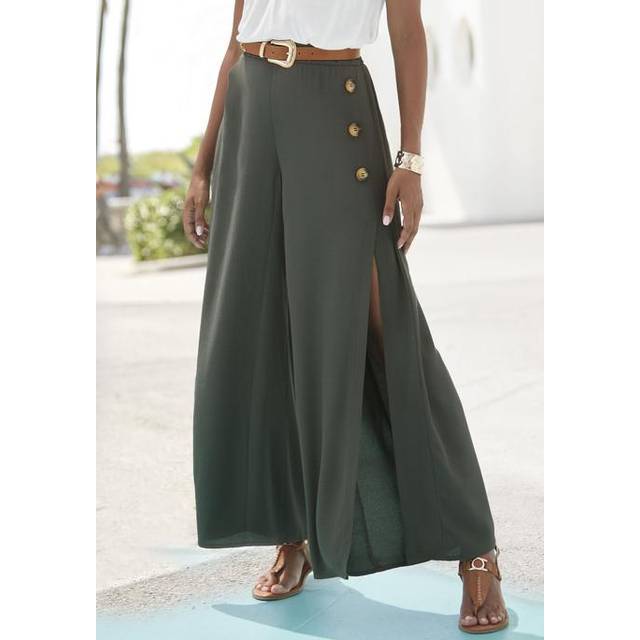 LASCANA High Slit Palazzo Trousers - Khaki