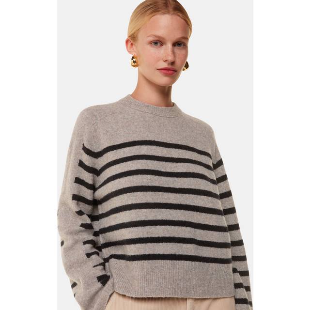 Whistles Wool Blend Stripe Jumper, Taupe/Black
