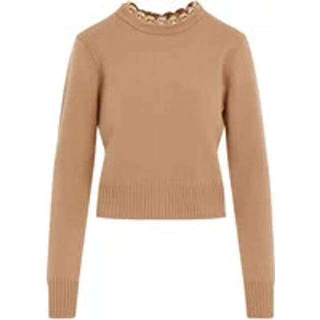 Rabanne, Round-neck Knitwear, female, Brown, M, Luxurious Camel Brown Jumper