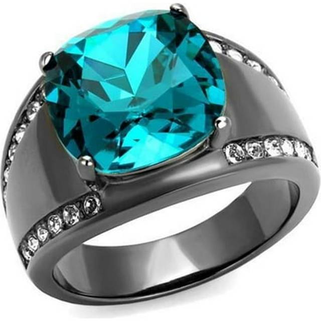Alamode TK2678-8 Women IP Light Black Stainless Steel Ring with Top Grade Crystal in Blue Zircon - Size 8