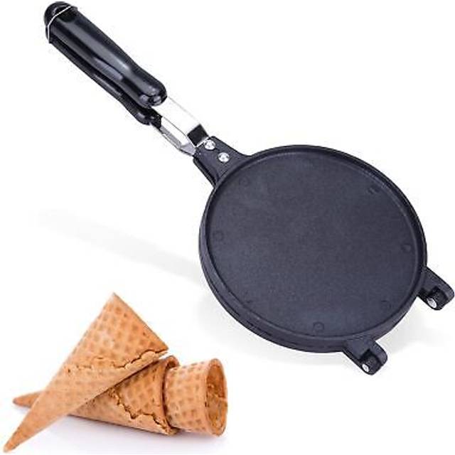 Non-Stick Waffle Cone Maker, Aluminum Alloy Egg Roll Machine Crepe Maker Ice Cream Cones Maker Kitchen Baking Tool with Long Handle for Gas Stove