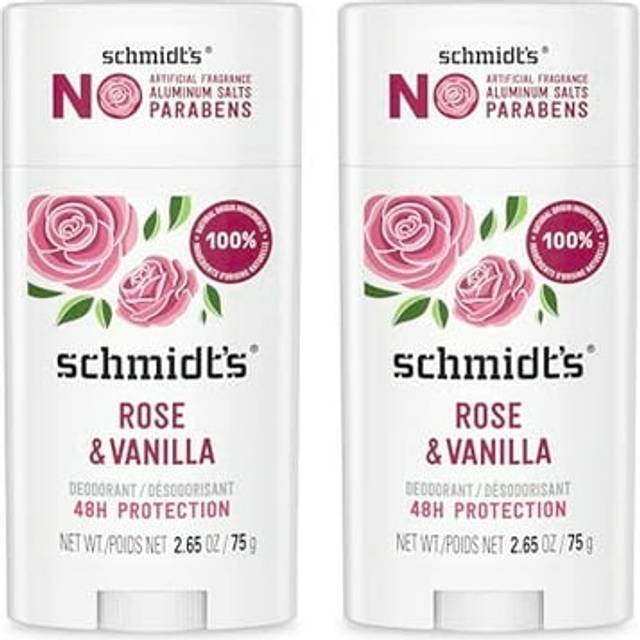 Schmidt's Aluminum-Free Vegan Deodorant Rose & Vanilla with 24 Hour Odor Protection 2 Count for Women and Men  Natural Ingredients  Cruelty-Free  2.65