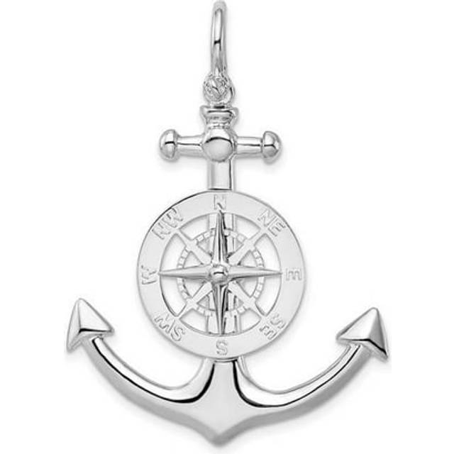 Sterling Silver Polished 3D Large Anchor with Compass Pendant