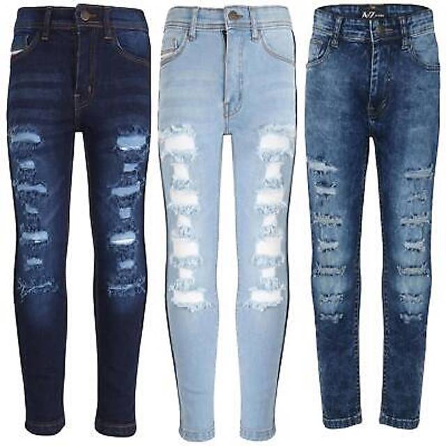 (7-8 Years, M618 Light Blue) Kids Girls Skinny Jeans Denim Ripped Stretchy Pants