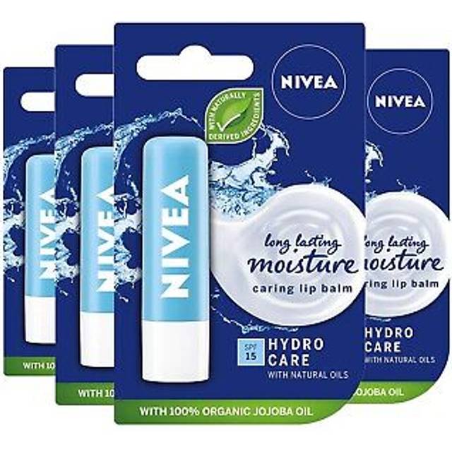 Lip Balm Hydro Care with SPF 15 Pack of 4 (4 x 4.8g), Hydrating Lip Balm with Aloe Vera, Moisturising Lip Care with Natural Oils for 12h Moisture Care