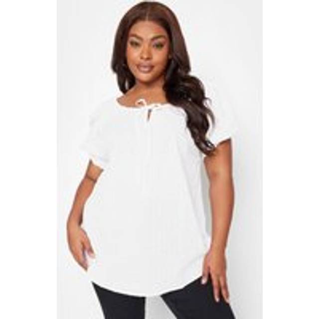 Yours Curve White Dobby Tie Neck Top, Women's Curve & Plus Size, Yours - 20
