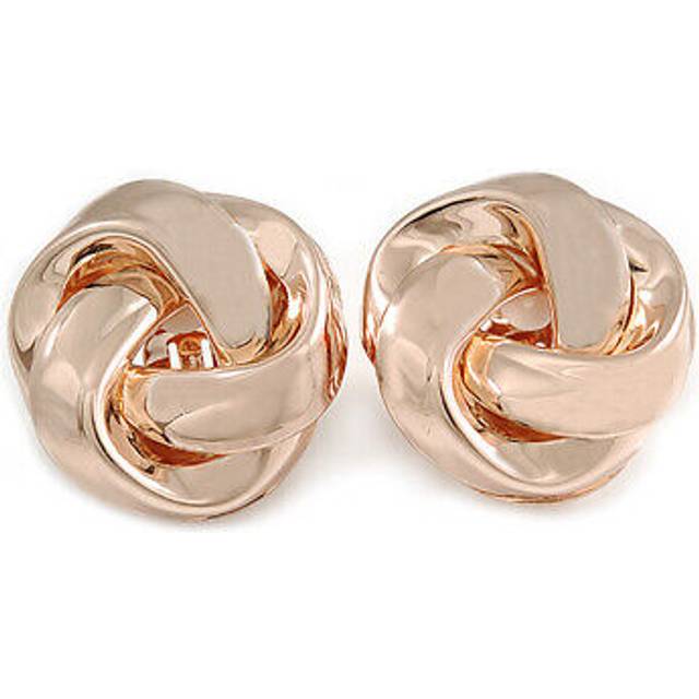 Large polished rose gold tone knot clip on earrings - 35mm d