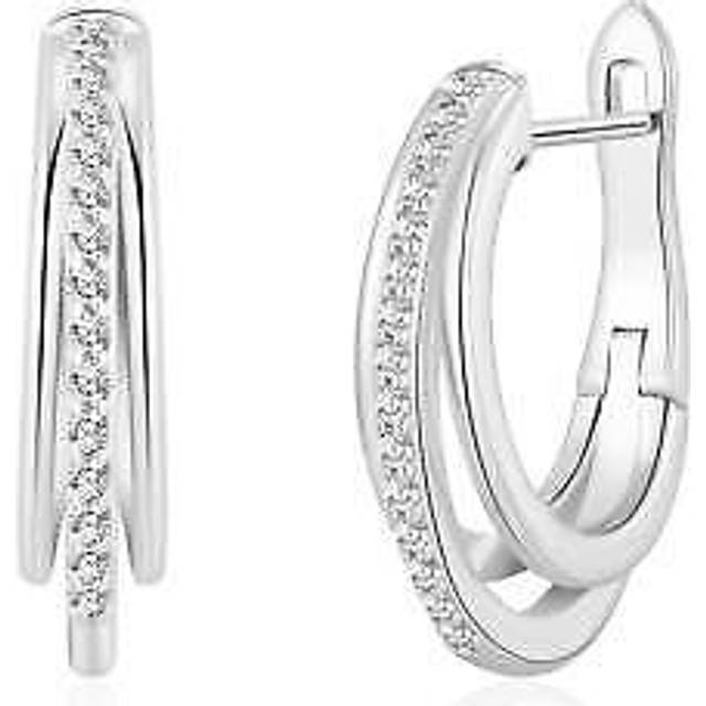 Silver plated triple illusion hoop earrings created with zircondia® crystals