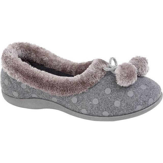 (6 UK, Grey) Sleepers Womens/Ladies Marge Memory Foam Pom-Pom Polka Dot Cuff Slipper