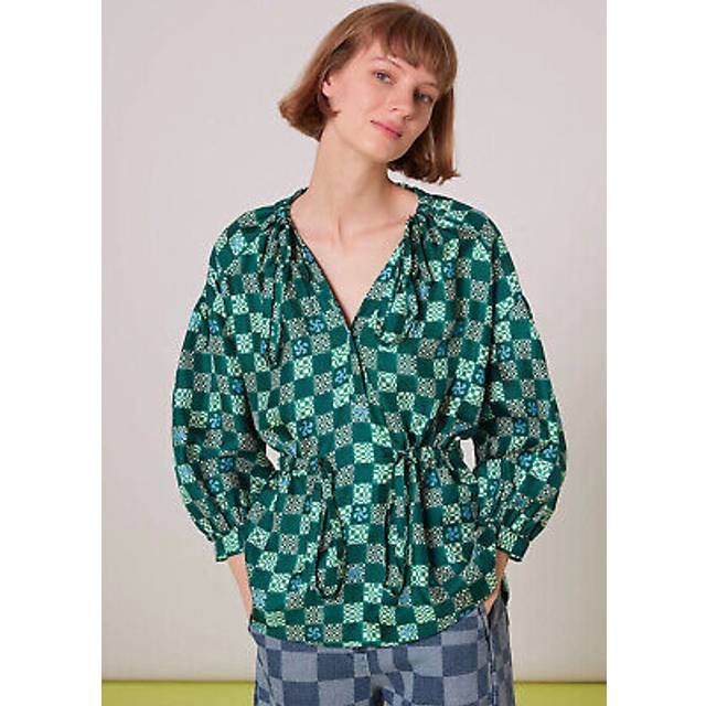 Womens Silk Checkerboard Top Checked - Multi - 10
