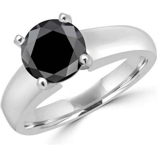 Majesty Diamonds MD160316-8.75 1.7 CT Classic 4-Prong Round Black Diamond Engagement Ring in 14K White Gold, Size 8.75