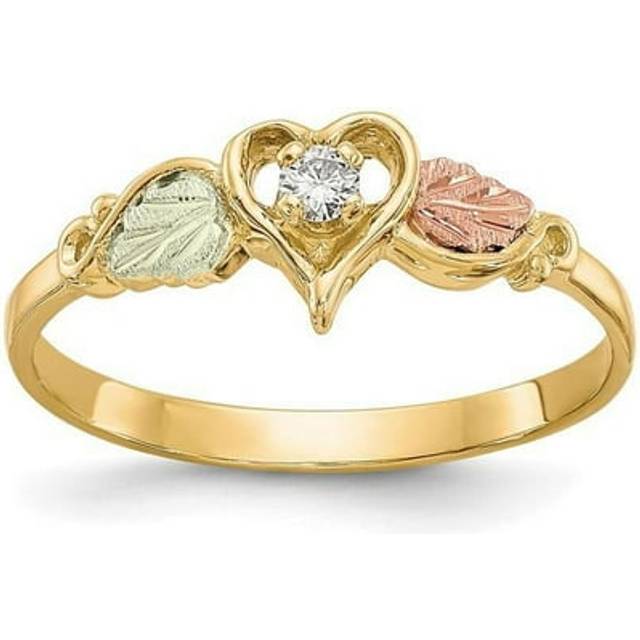 10K Yellow Gold Tri-Color Black Hills Gold Diamond Heart Ring - Size 7