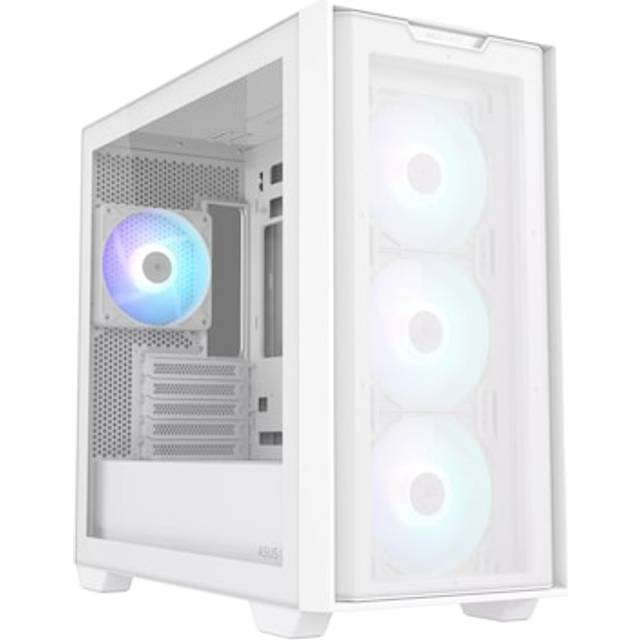 ASUS A21 Plus TG ARGB vit microATX PC-hölje (förinstallerad ARGB-fläkt, nätfrontpanel, kompatibel med moderkort med dolda portar, 360 mm radiatorer, 380 mm grafikkort, vit)