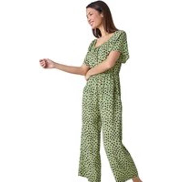 Roman Khaki Spot Print Tie Detail Jumpsuit - Size 14