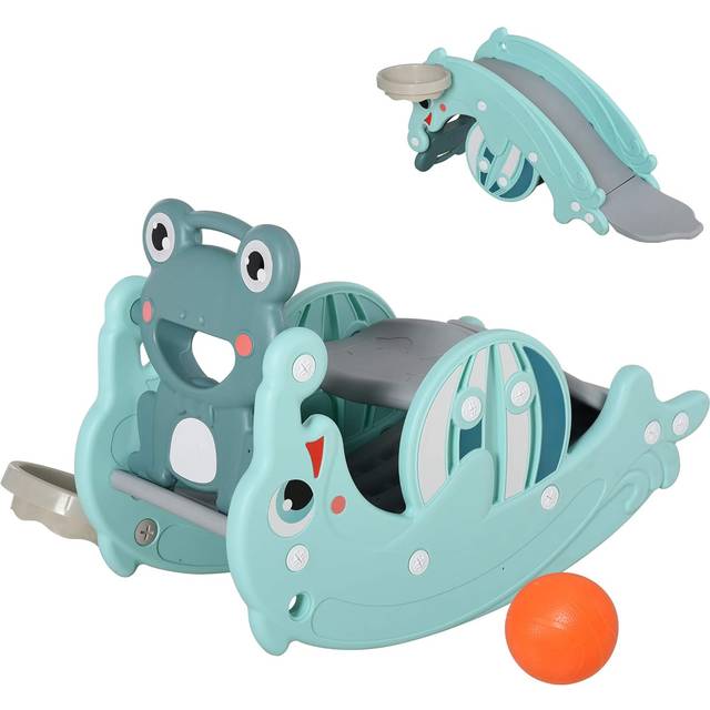 3-in-1 Baby Rocking Horse Portable Slide Basketball Hoop Equipment Indoor Outdoor Playground Toy