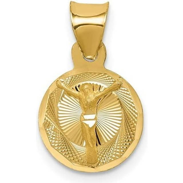 14K Yellow Gold Polished Diamond-Cut Corpus Circle Pendant