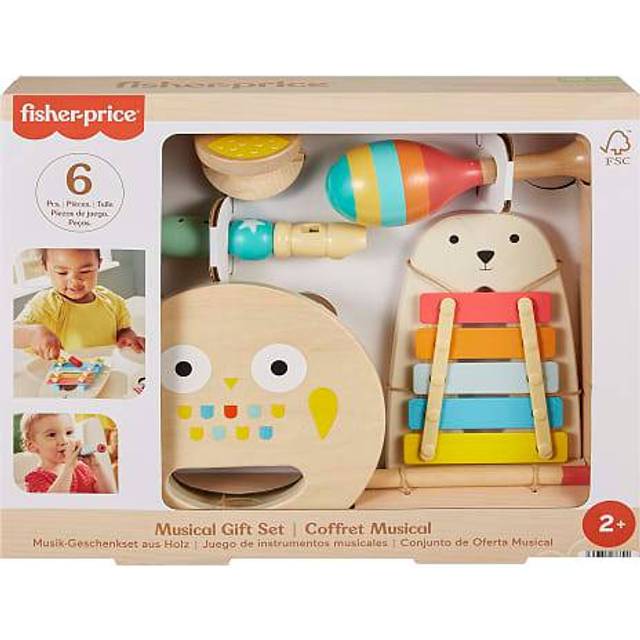 Fisher-Price Musikaliskt presentset med djurinstrument, sex trädelar för barn från 2 år, HXT90