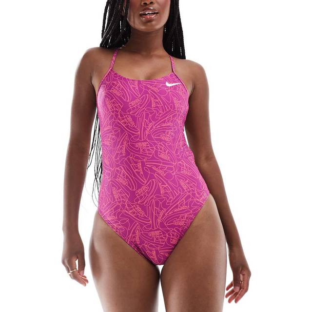 Nike Hydrastrong Multi Print Cut Out Swimsuit - Hot Fuchsia, Pink, Size 4, Women