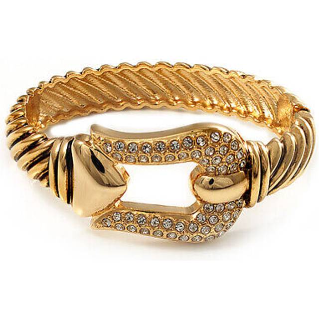 Pave set 'buckle' hinged bangle bracelet (gold tone)