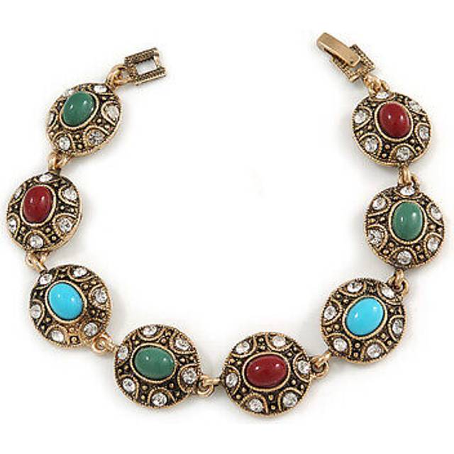 Vintage inspired turkish style oval station bracelet in aged gold tone (green/