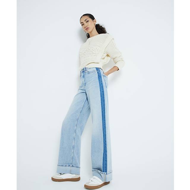 River Island Womens Blue Denim Relaxed Straight Leg Turn Up Jeans - 6S