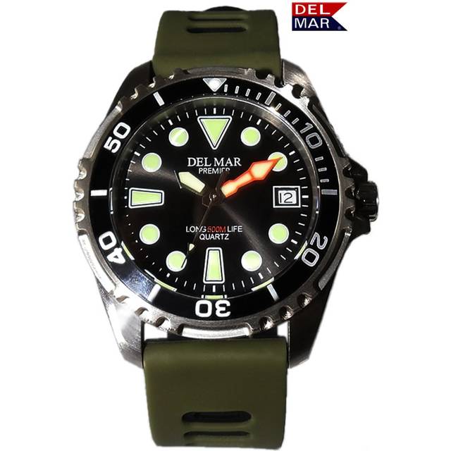 Del Mar Watches 50425 500 Meter Premier Pro Dive Watch 5 - Black Dial, Khaki Green Band
