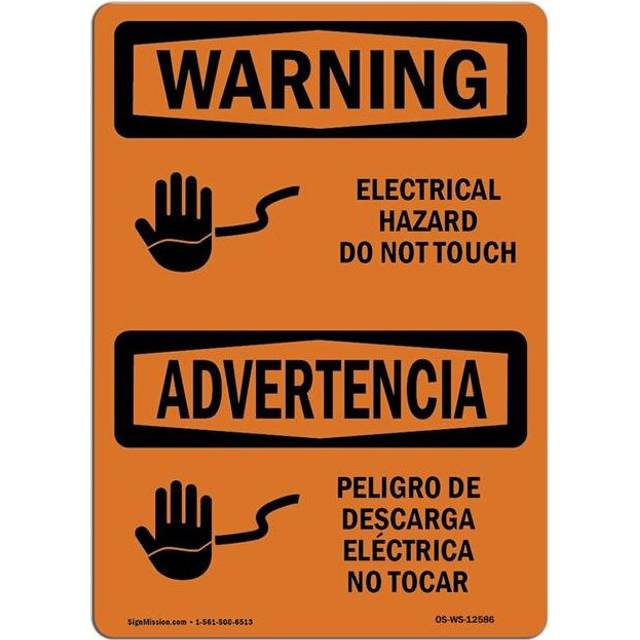 SignMission OS-WS-D-35-L-12586 OSHA Warning Sign - Electrical Hazard Do Not Touch Bilingual
