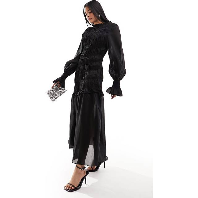 Black Drawstring Waist Midi Dress (XS)