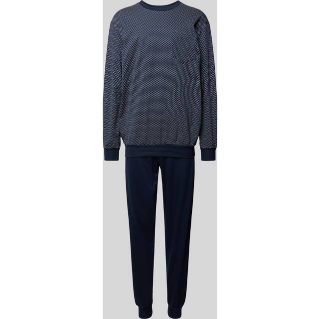 Schiesser Comfort Essentials Long Pyjamas - White/Navy - XX-Large