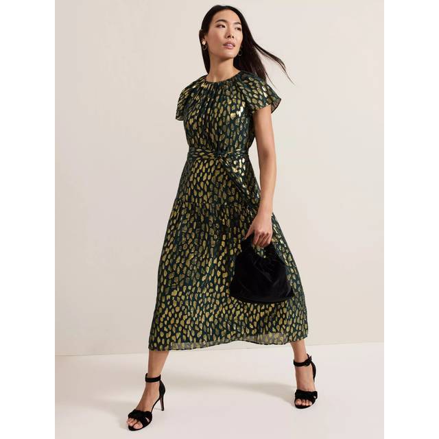 Phase Eight Lilani Dress, Dark Green/Gold
