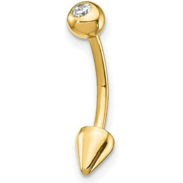 14K Yellow Gold 16 Gauge CZ Cone Belly Ring