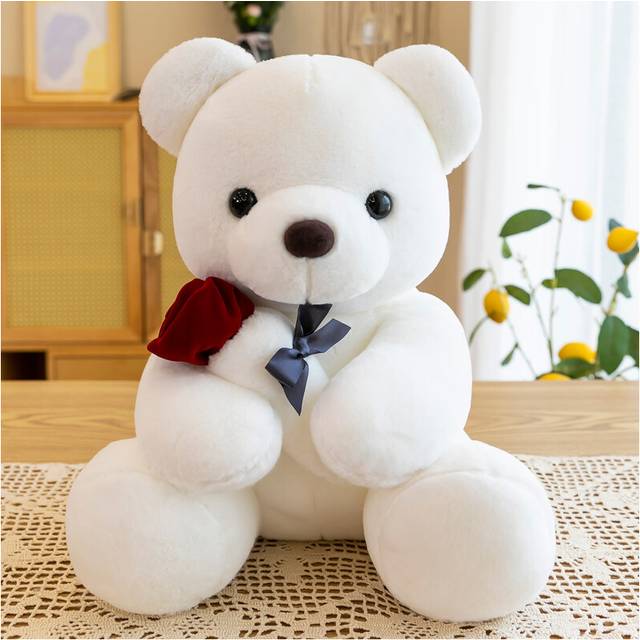 (White, 25cm/9.84in) Classic Bear Rose Plush Doll For Valentines Day And Wedding Gifts Soft And Huggable Stuffed Animal