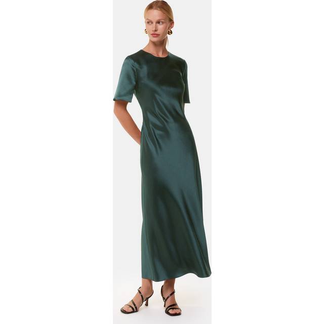 Whistles Avery Satin Twist Dress, Dark Green