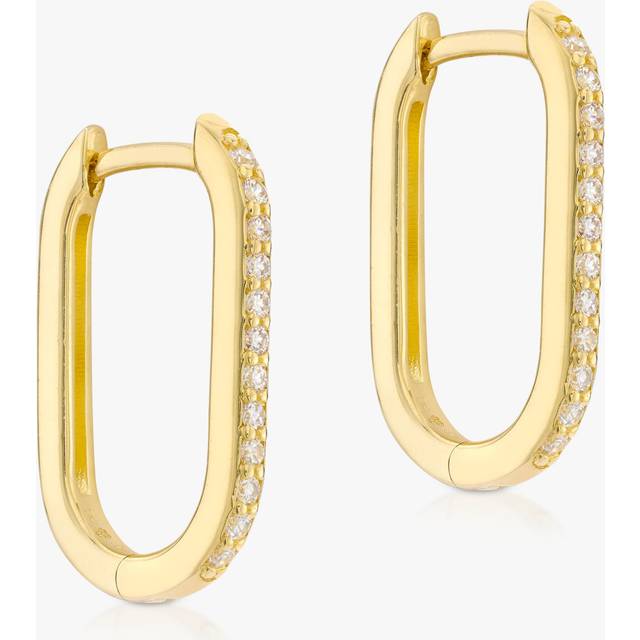 IBB 9ct Gold Cubic Zirconia Rectangular Hoop Creole Earrings, Gold