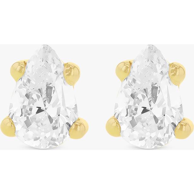 IBB 9ct Gold White Cubic Zirconia Pear Stud Earrings, Gold