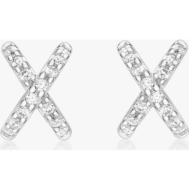 IBB 18ct White Gold Cubic Zirconia Cross Earrings, Silver