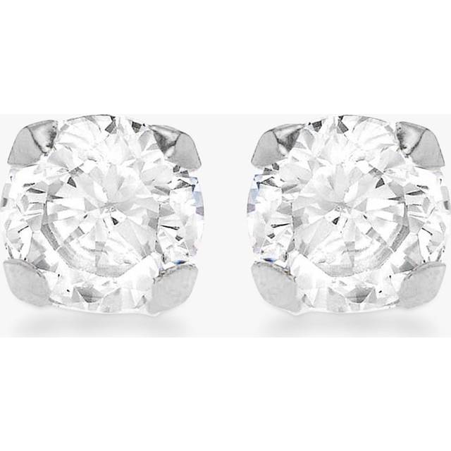 IBB 9ct White Gold Cubic Zirconia Round Stud Earrings, Gold